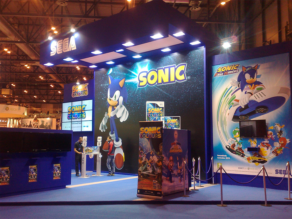 Stand para la empresa Sega, dedicada a creación de videojuegos y consolas